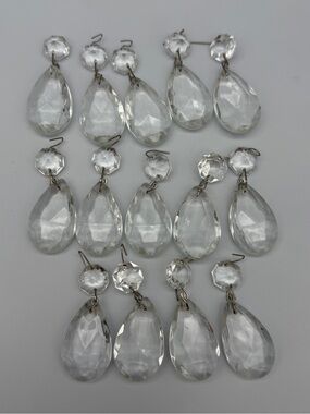 14 Vintage Crystal Chandelier Tear Drop Prism & Octagon Bead Facet 2.25”